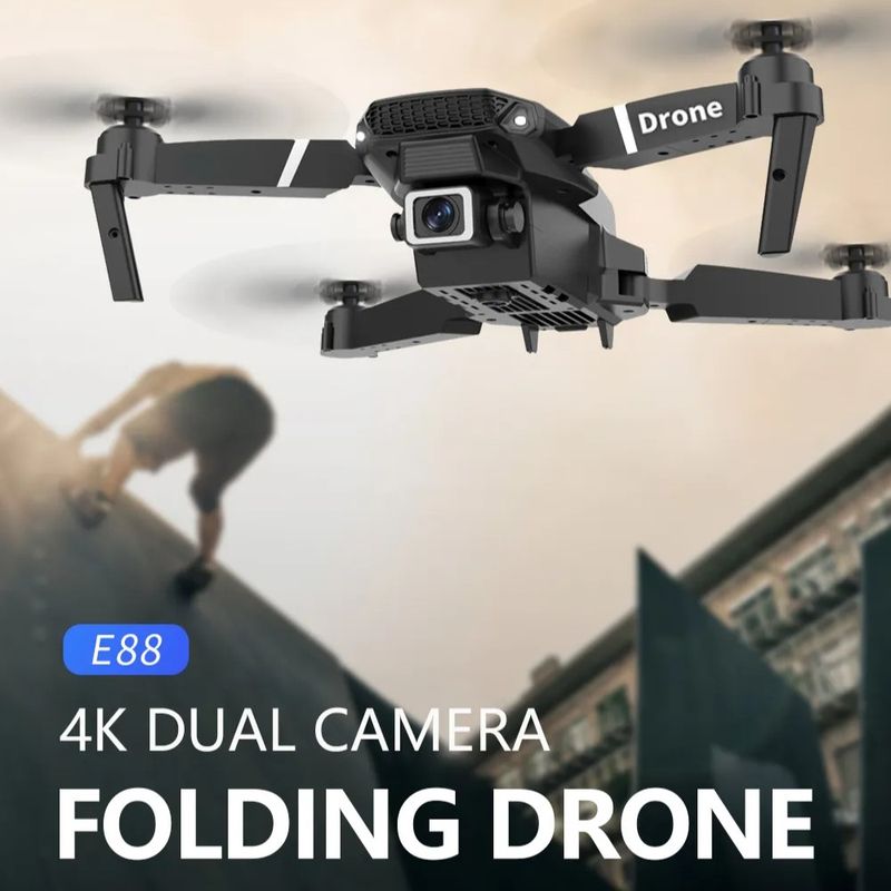 GENERICO - Dron Dual Cámara WiFi HD RC Modelo E88 4K  ORIGINAL Video Plegable