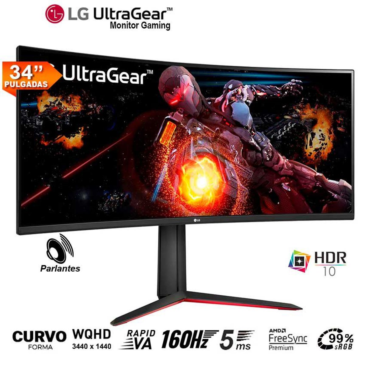 LG - Monitor Gamer LG UltraGear 34GP63A-B WQHD 5ms 160Hz Curvo HDR10