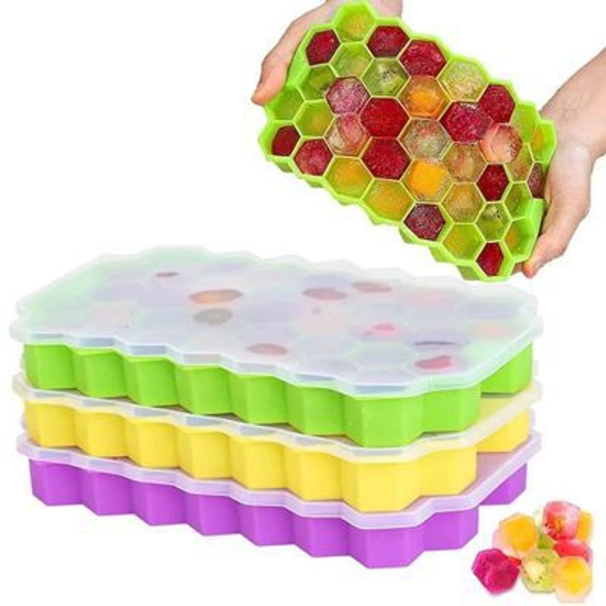 GENERICO - Pack 3 cubetas Para Hielo De Silicona Tipo Panal