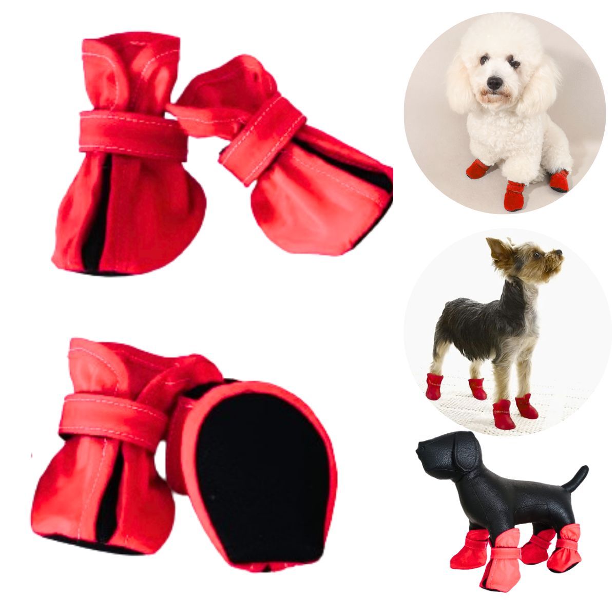 GENERICO - ZAPATOS IMPERMEABLES PARA PERROS Y MASCOTAS ROJO-L