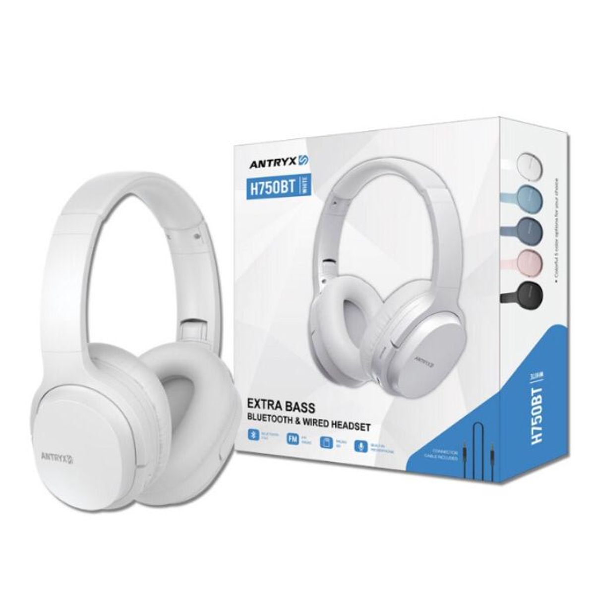 ANTRYX - AUDIFONO CON MICROFONO BLUETOOTH ANTRYX DS H750BT BLANCO 2.1 FM