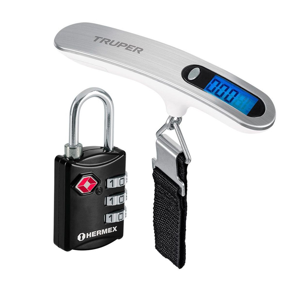TRUPER - Combo Candado CMA-5C y Balanza Truper para Maleta de Viaje
