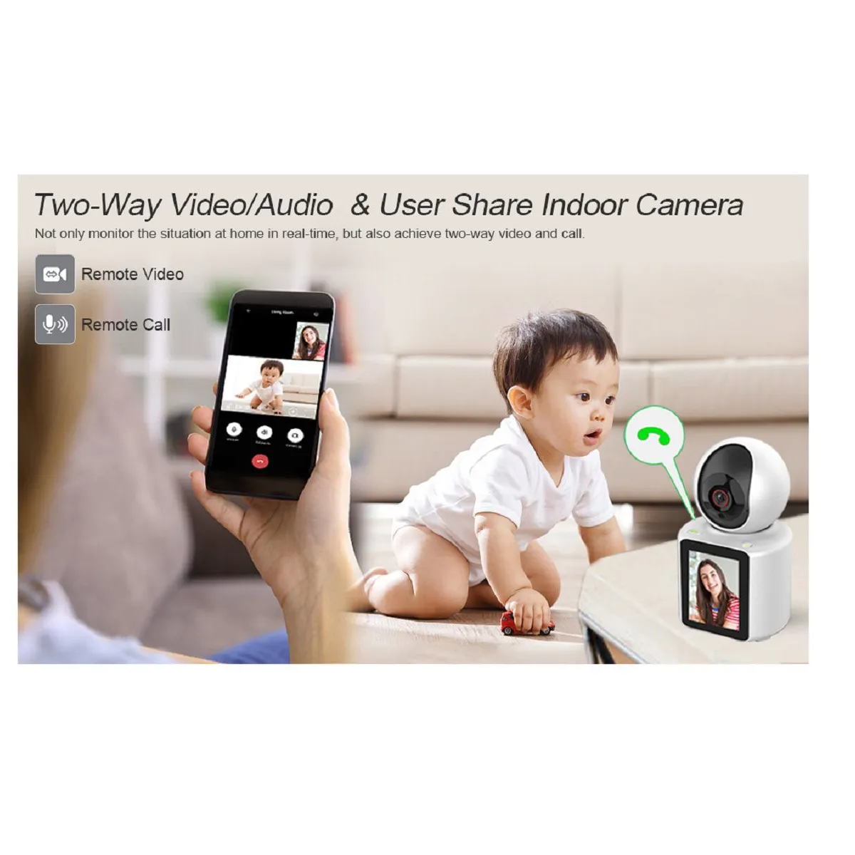 SEISA - Cámara de seguridad Interior Wi-Fi HD Con Pantalla IPC-C30