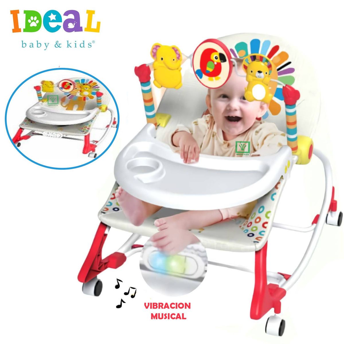 IDEAL - Mecedora Ideal para Bebes Musical y Vibrador Zaboo Rojo