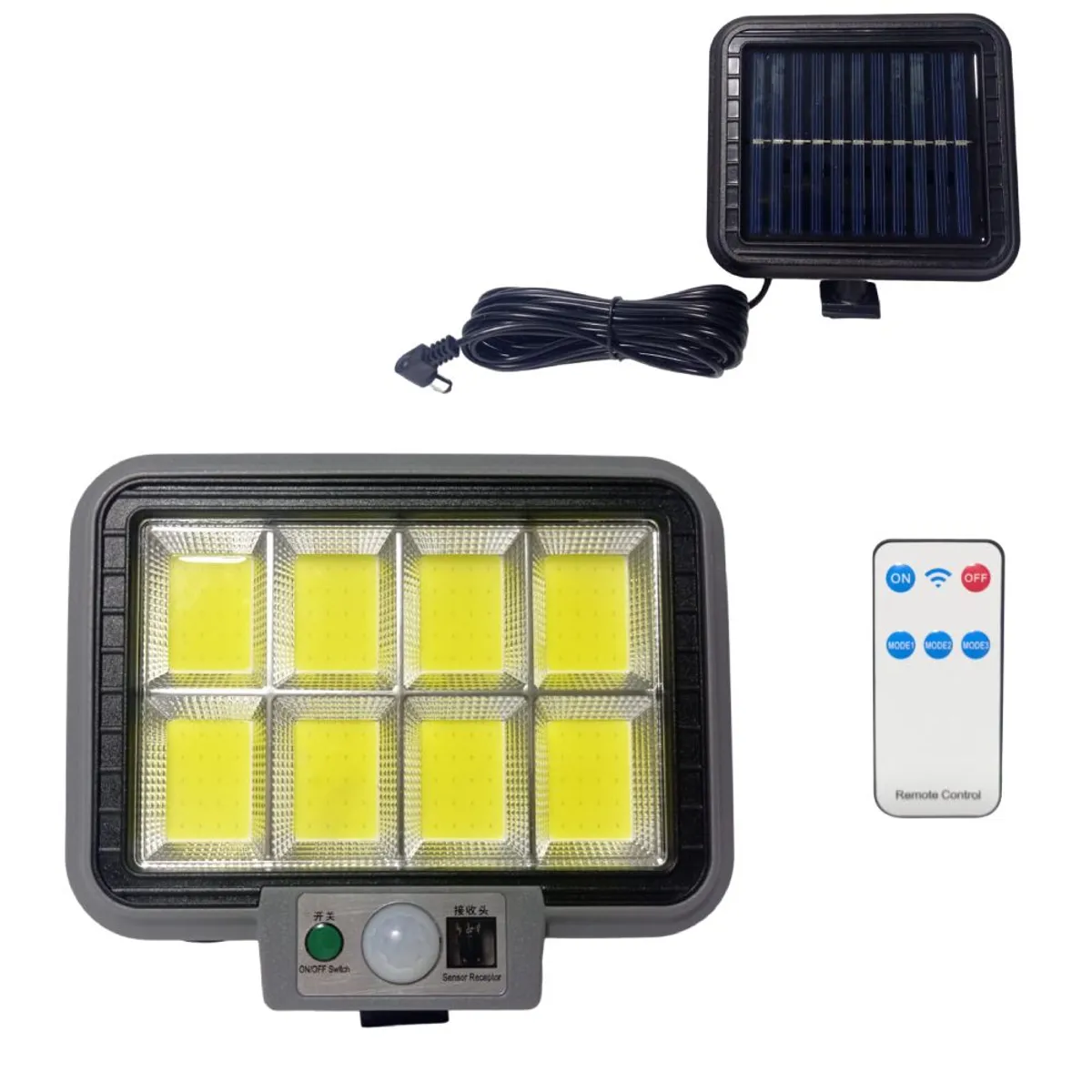 GENERICO - Lampara Solar Reflector Sensor de Movimiento Panel 5m Cable Exterior