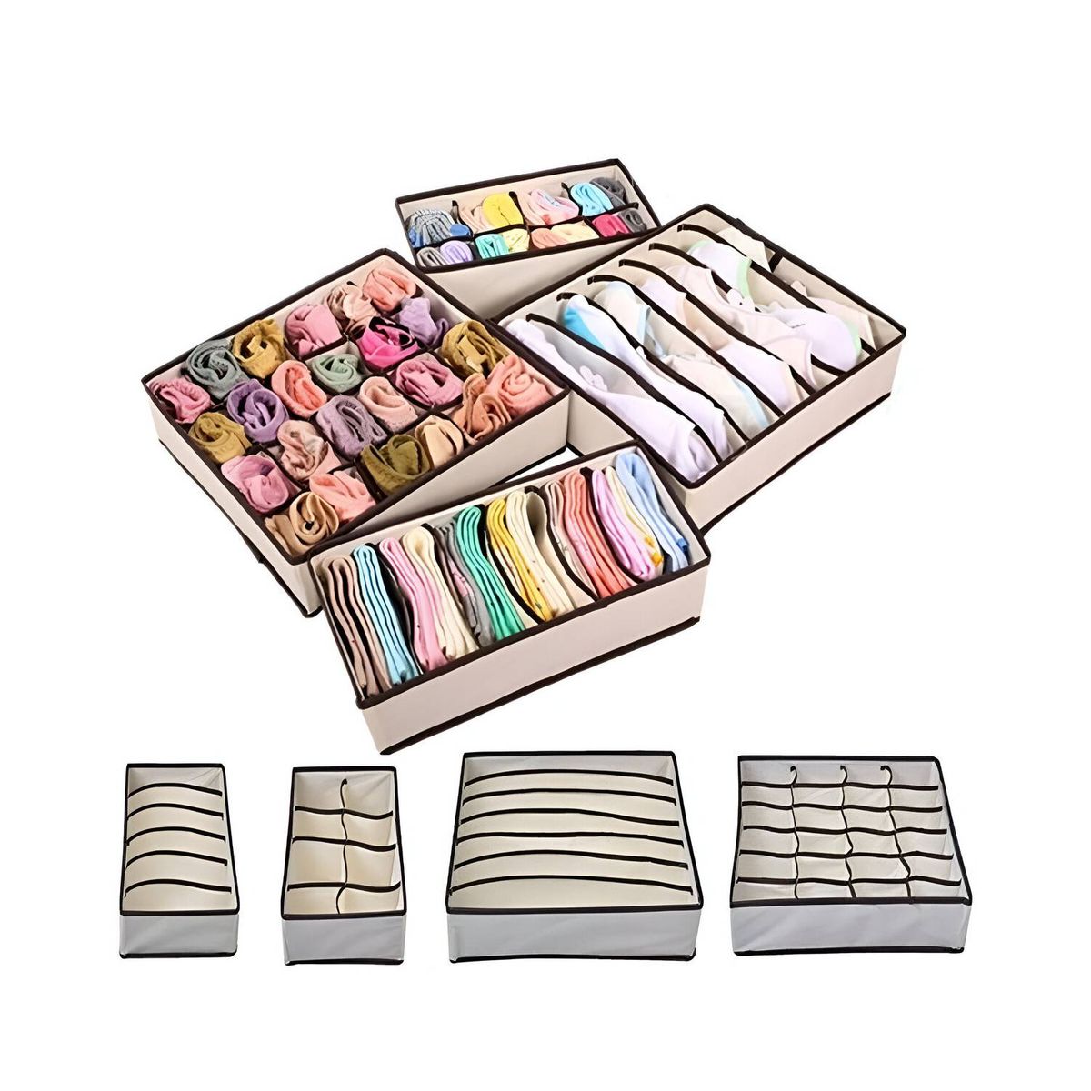 GENERICO - Cesta Organizador de Ropa Interior 4 PCS San Valentín - Marrón