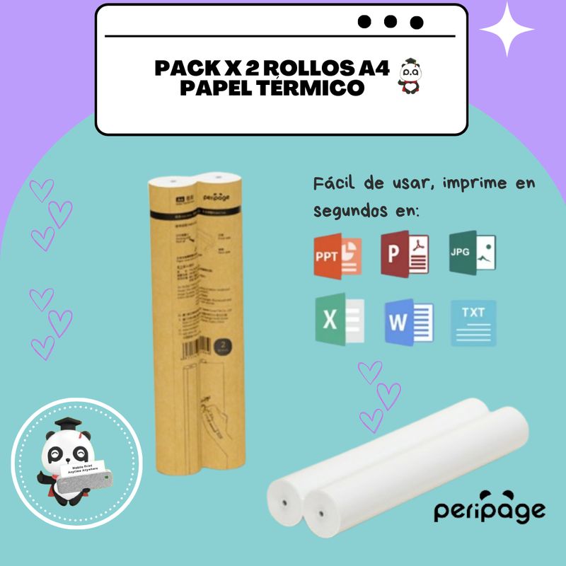 PERIPAGE - ROLLO PAPEL A4 TERMICO PACKX2 ROLLOS PARA MINI IMPRESORA A4