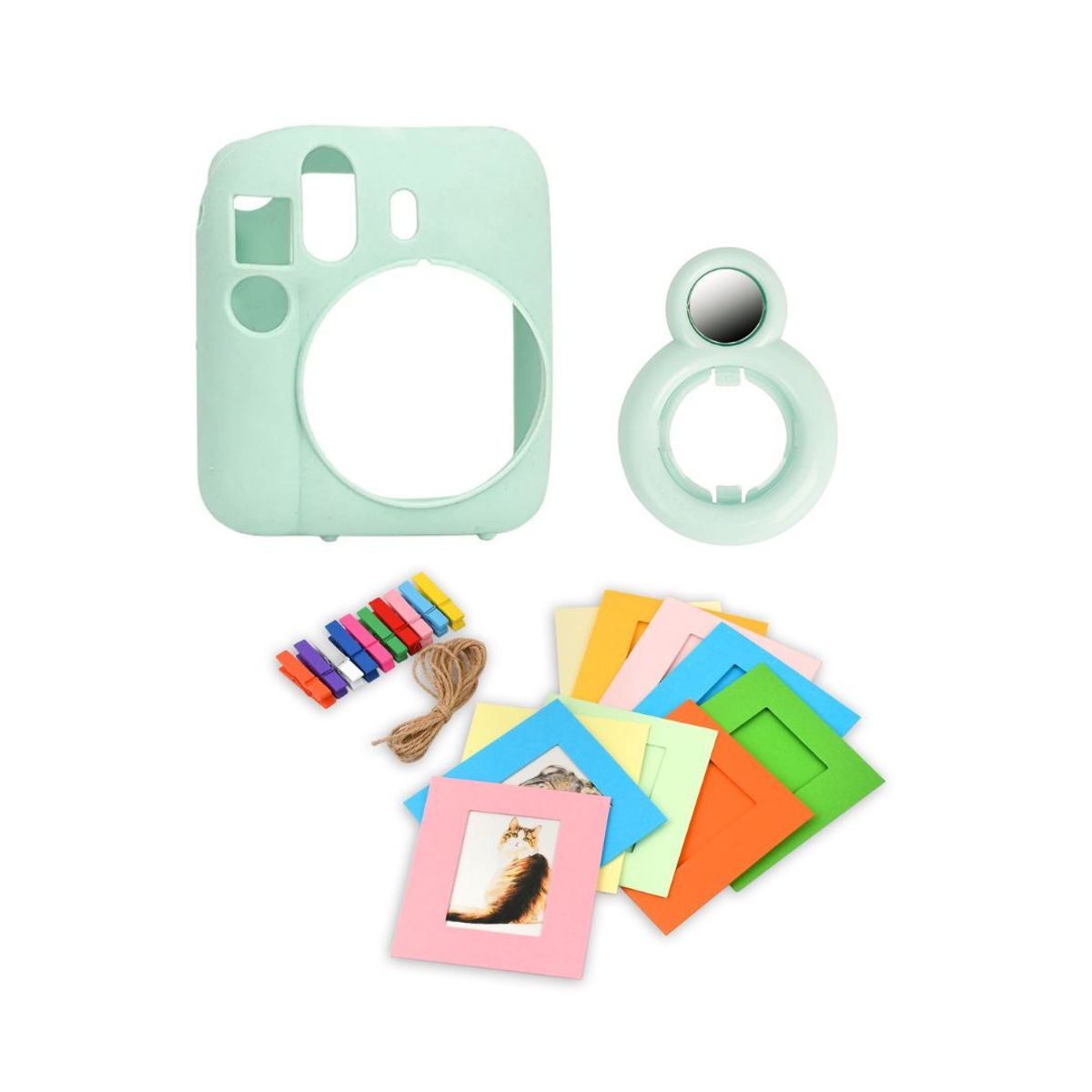 GENERICO - PROTECTOR DE SILICONA MINI 12 + SELFIE+ PORTAFOTOS COLGANTES - COMBO