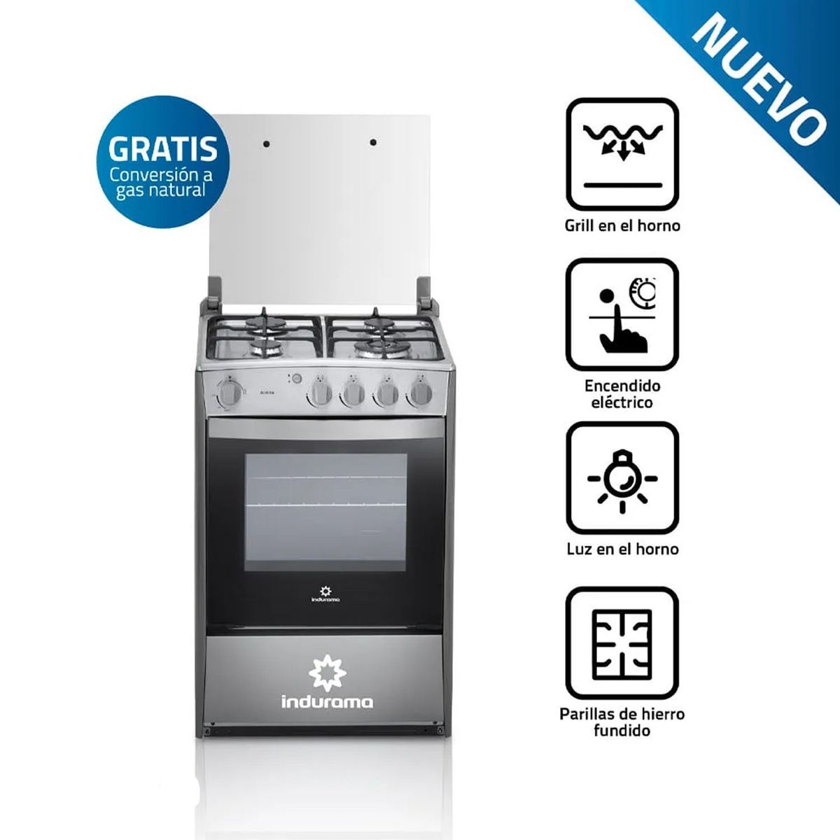 INDURAMA - Cocina a Gas INDURAMA 4 Quemadores Olvera QZ Croma