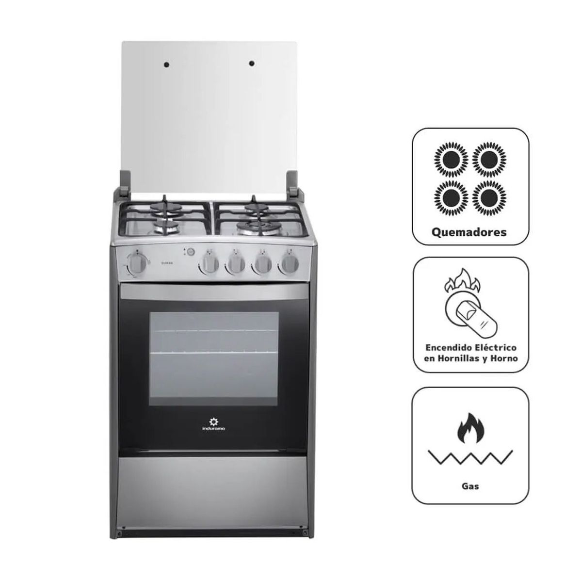 INDURAMA - Cocina a Gas INDURAMA 4 Quemadores Olvera QZ Croma