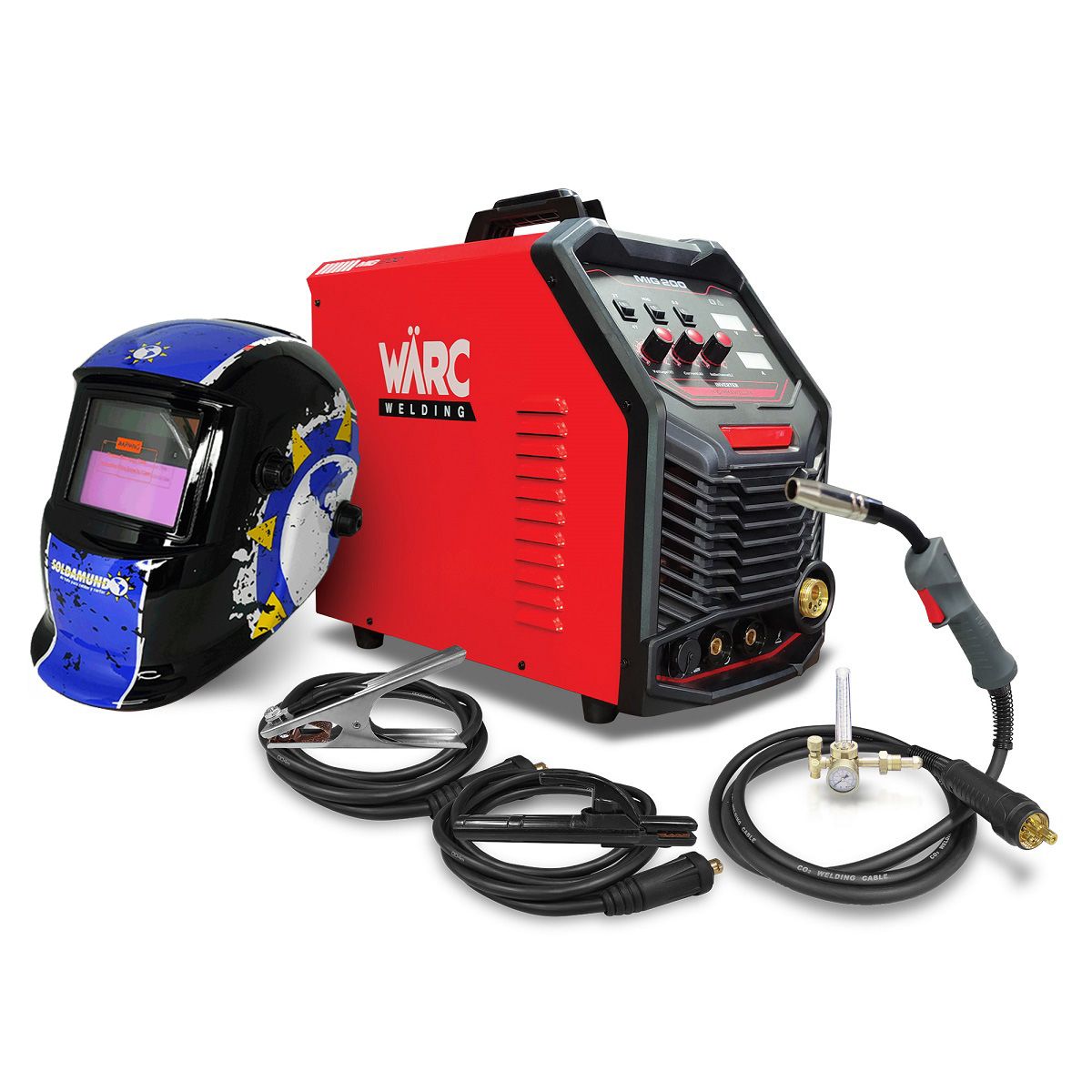WARC - Máquina De Soldar Mig 200a Warc + Regulador + Fotosensible