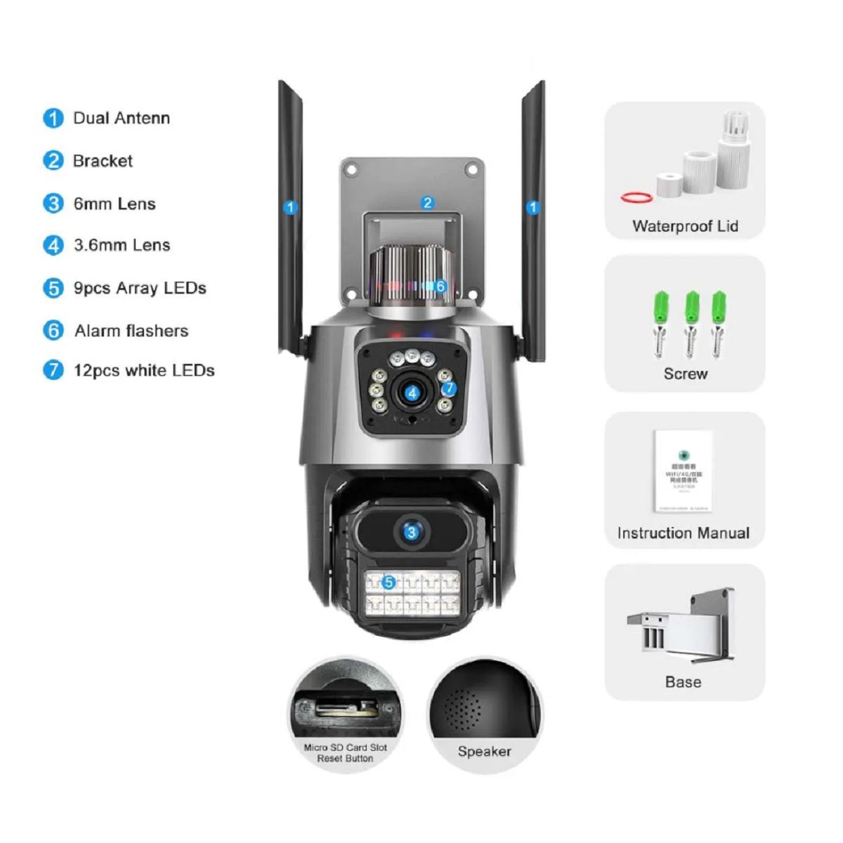 GENERICO - Cámara de seguridad Doble Lente P11QQ6 APP ICSEE Wifi4G