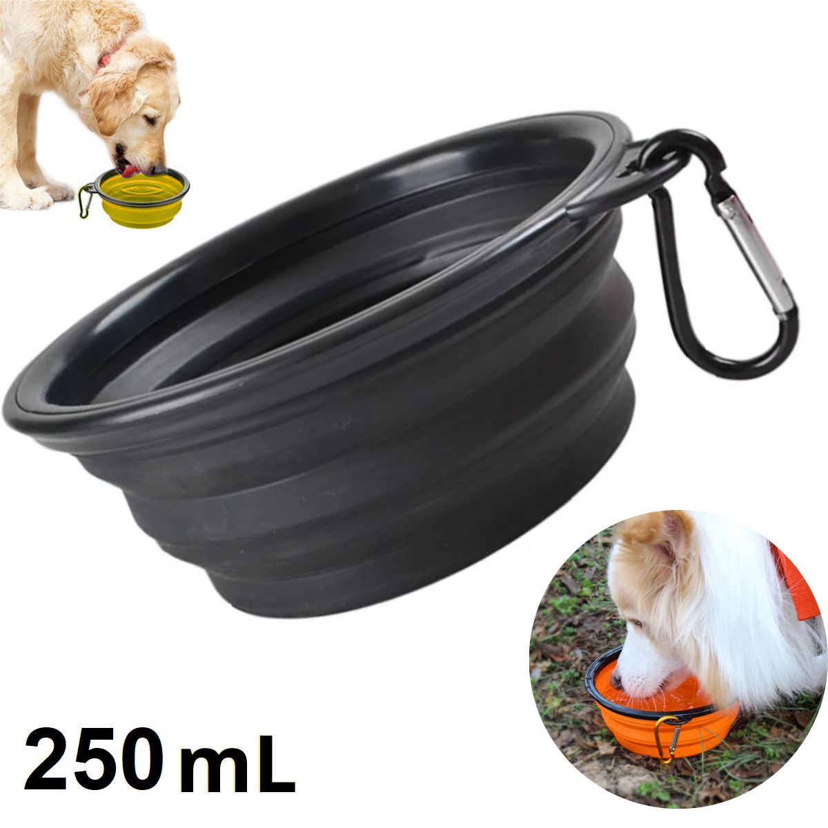 GENERICO - PLATO PORTATIL PLEGABLE CHICOS PARA MASCOTA - 250mL NEGRO