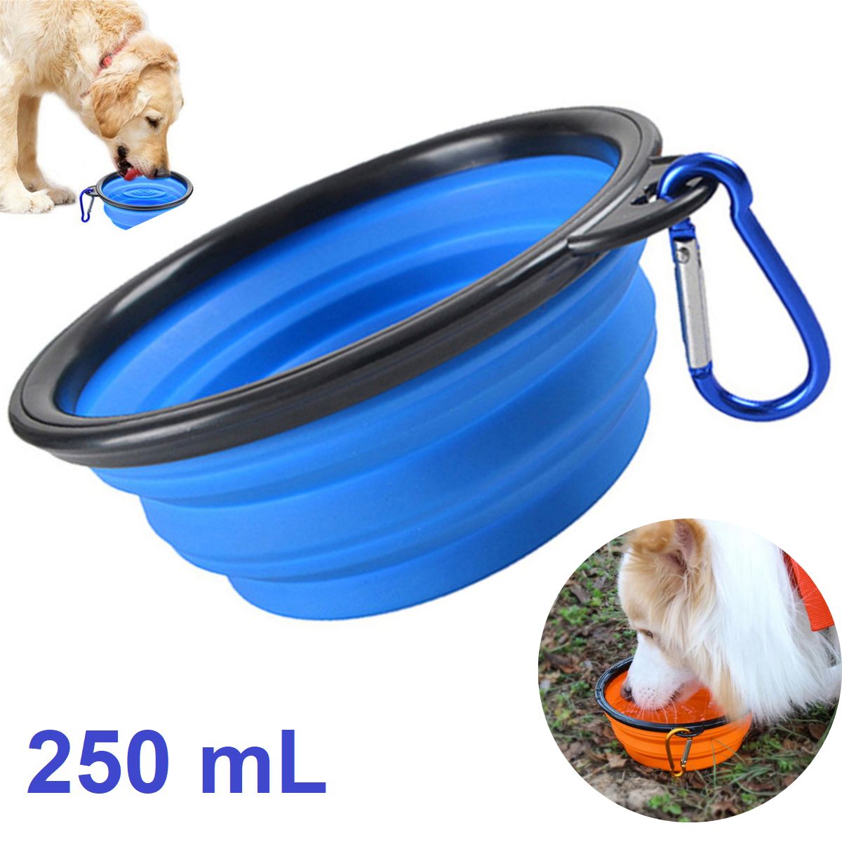 GENERICO - PLATO PORTATIL PLEGABLE CHICOS PARA MASCOTA - 250mL AZULINO