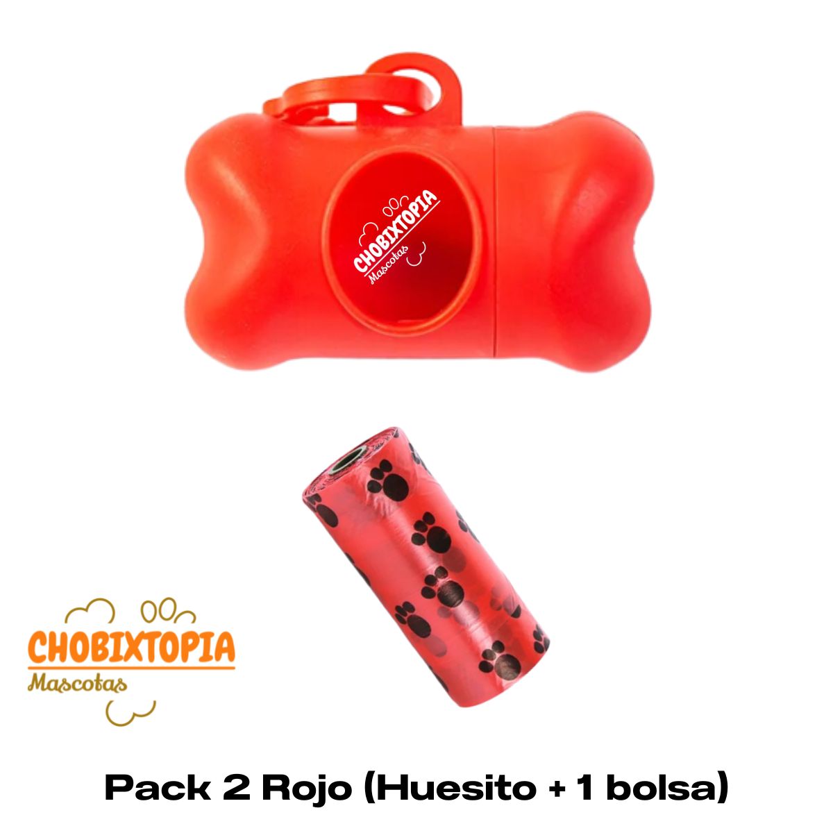 GENERICO - HUESITO PORTA BOLSAS PARA DESECHOS ROJO - CON 1 BOLSA