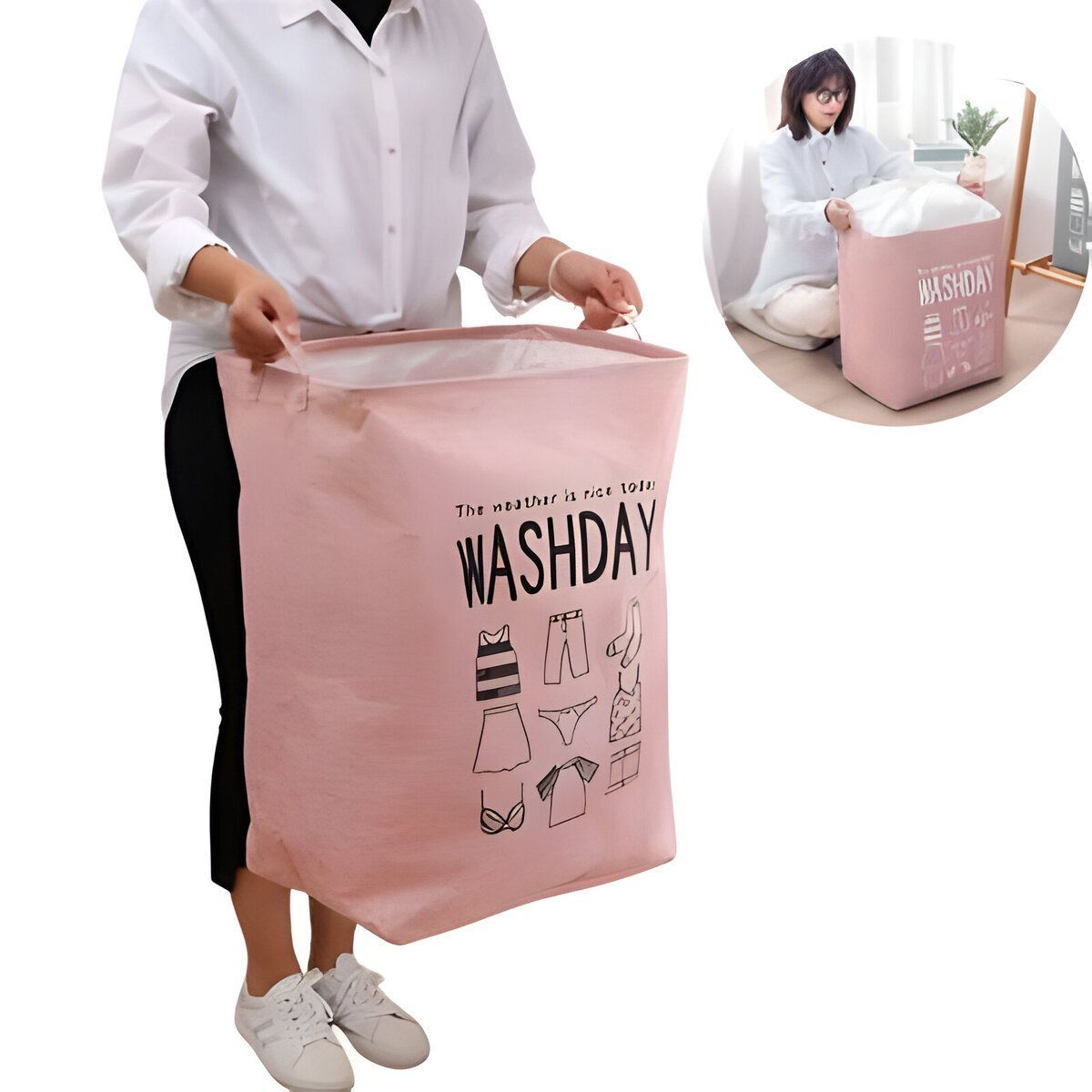 ELMEJORPRECIO - Cesta De Ropa Impermeable Multiuso Con Ajuste Washday Rosado