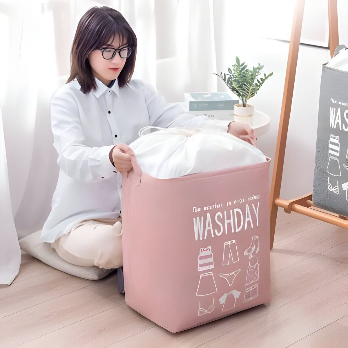 ELMEJORPRECIO - Cesta De Ropa Impermeable Multiuso Con Ajuste Washday Rosado
