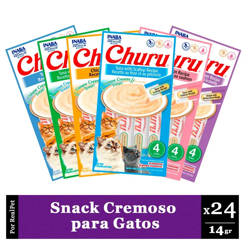 CHURU - Pack Snack Cremoso Gato Churu Varios Sabores 24 x 14 gr