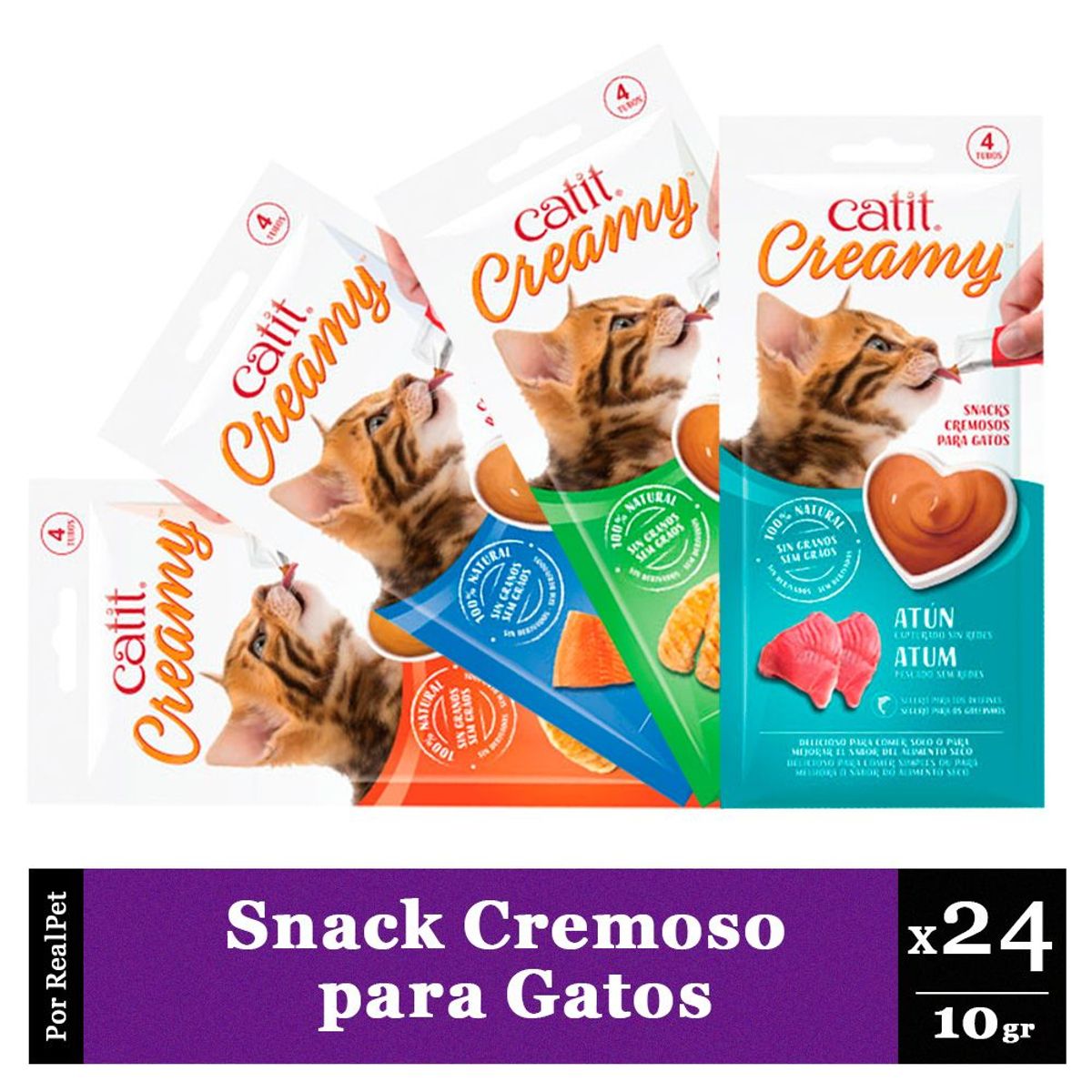 CATIT - Pack Snack Cremoso Gato Cat It Varios Sabores 24 x 10 gr
