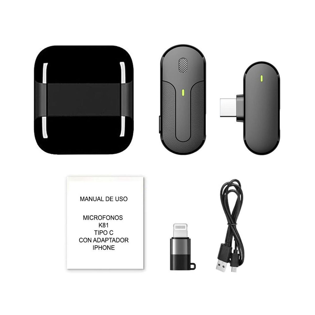OEM - Micrófono Inalámbrico Tipo C K81 con base de carga y adaptador Iphone