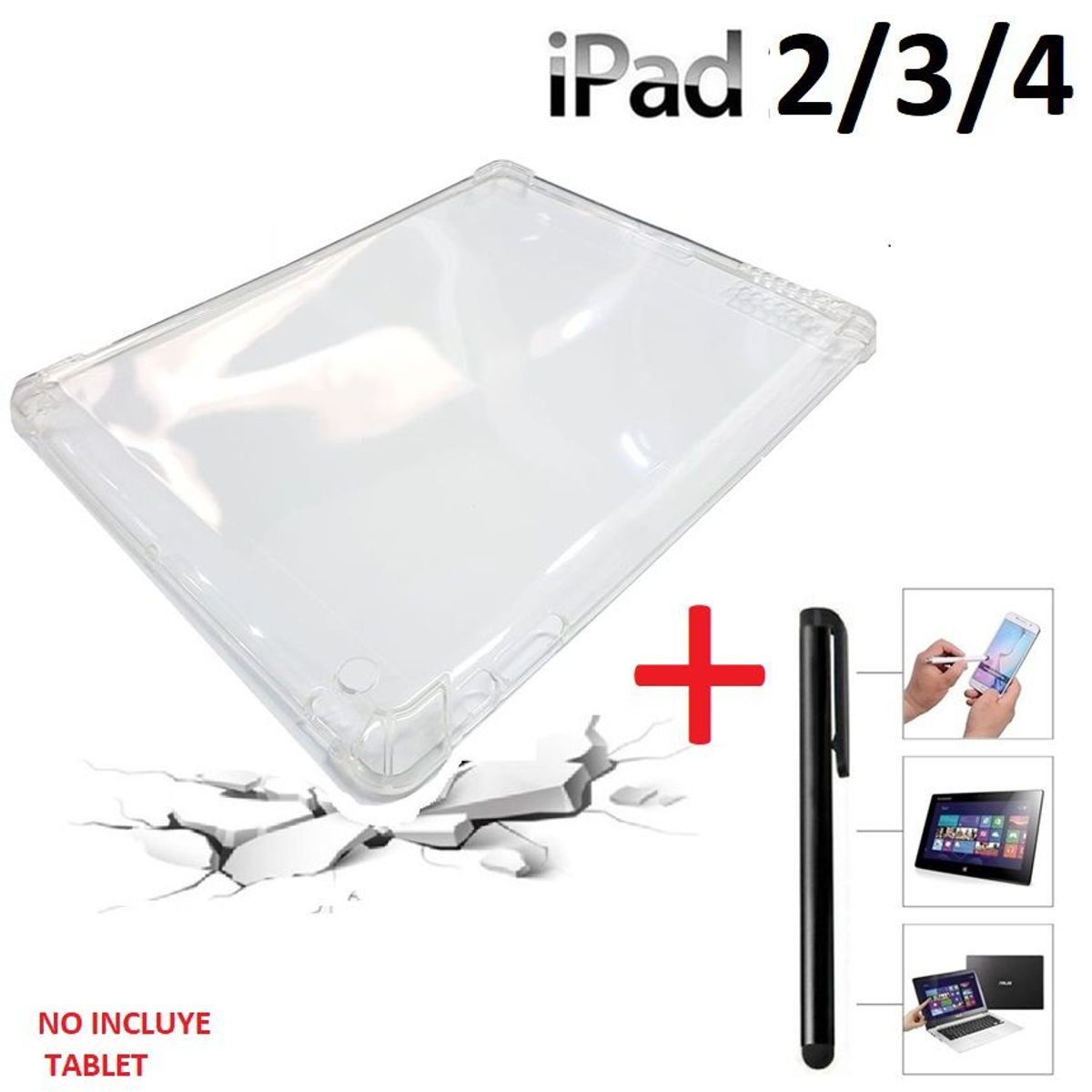 GENERICO - Funda + Lapiz Optico para iPad 2 / 3 / 4 Case Transparente TPU