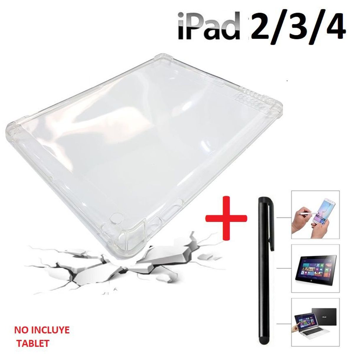 GENERICO - Funda + Lapiz Optico para iPad 2 / 3 / 4 Case Transparente TPU