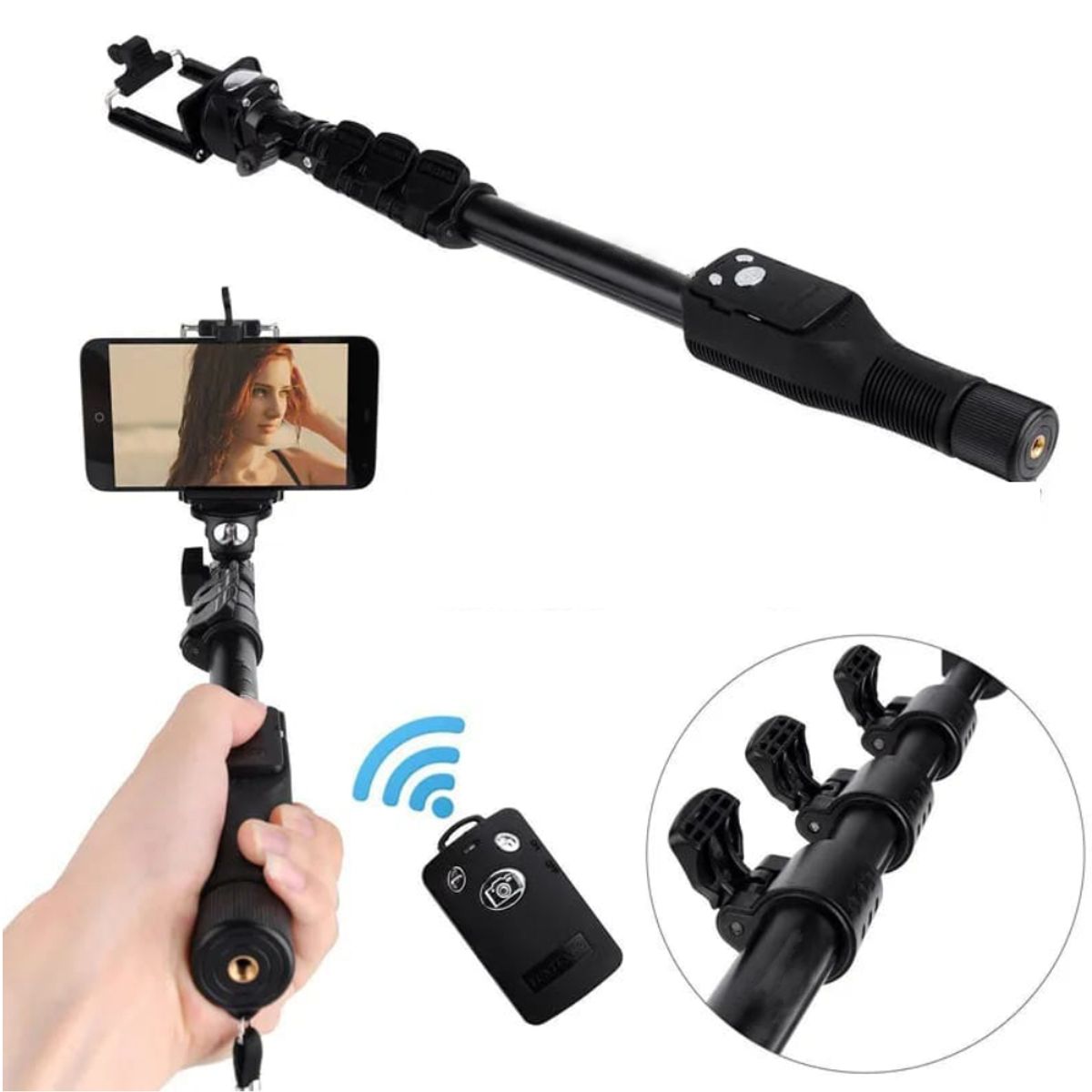 GENERICO - Palo Selfie Stick 1 metro para Celular Control Bluetooth Negro