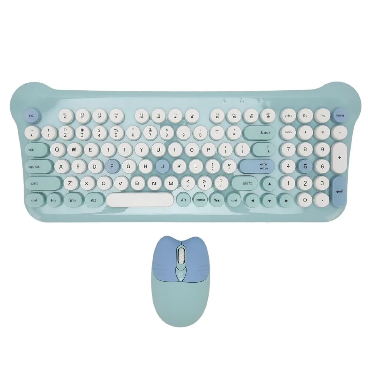 SEISA - Kit Teclado y Mouse Kawaii Inalámbrico Celeste Multicolor DN-C700
