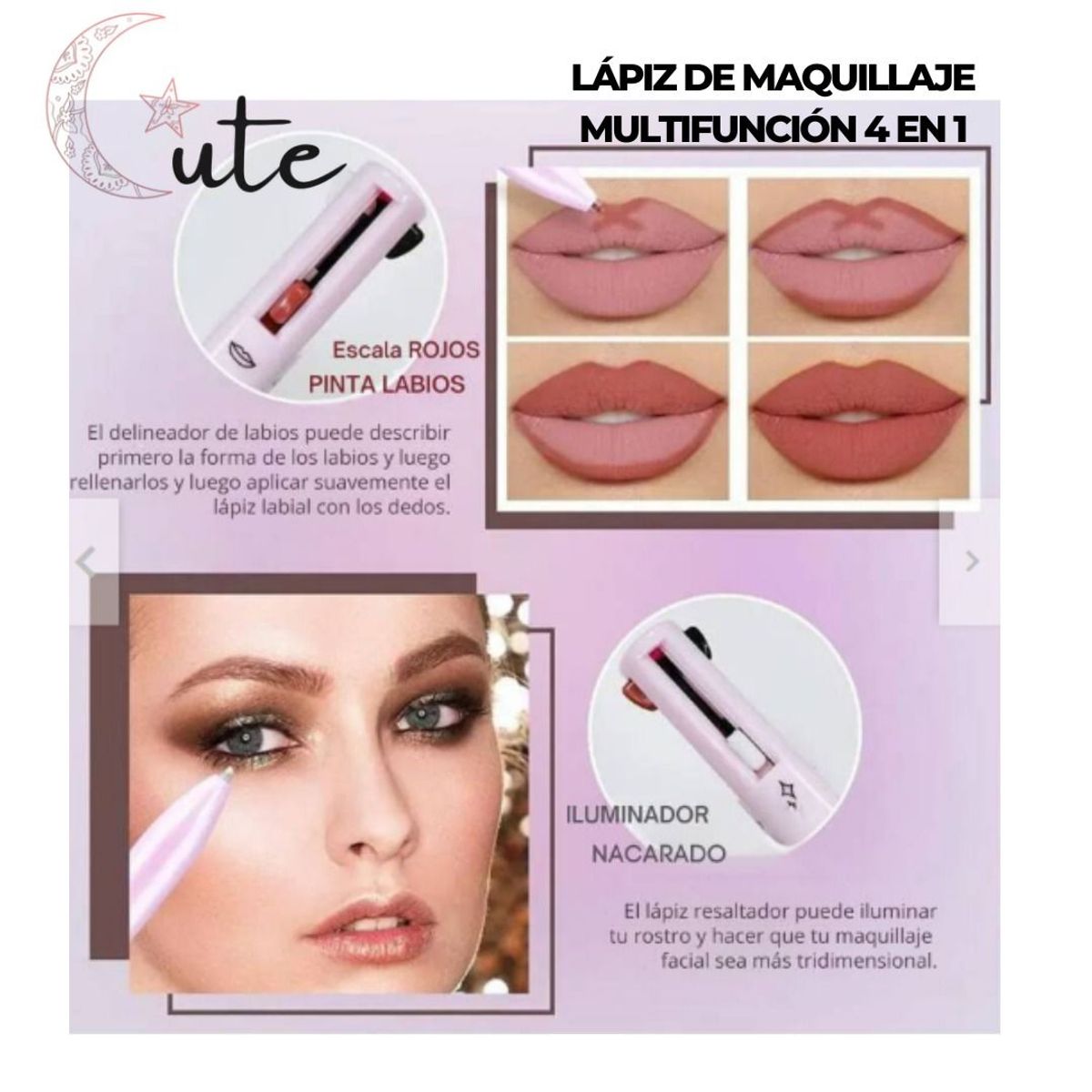 GENERICO - LÁPIZ DE MAQUILLAJE MULTIFUNCIÓN 4 EN 1