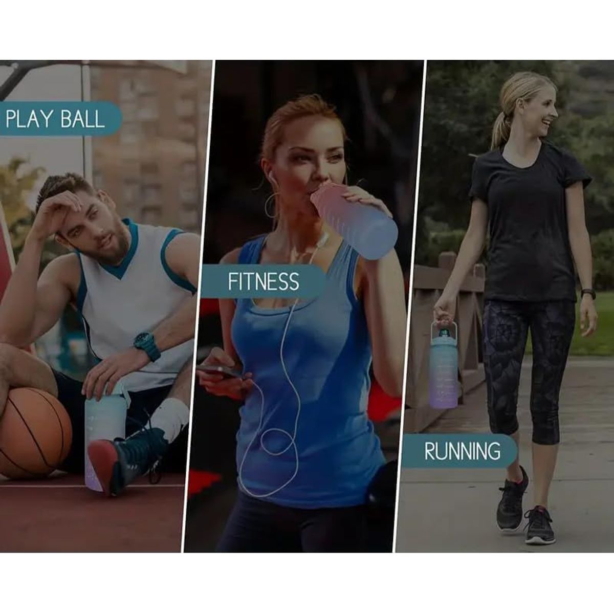 GENERICO - Set de 3 tomatodos motivacional trio deportivo+ stickers VERDE AGUA