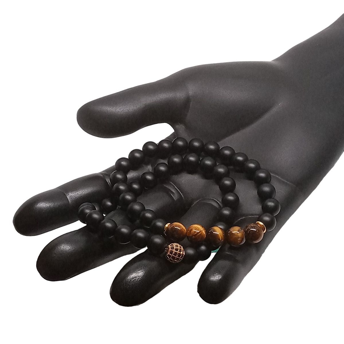 LUCYANA JOYAS Y ACCESORIOS - Juego de Pulsera Hombre Cristal Cuarzo Ónix y Ojo de Tigre marrón