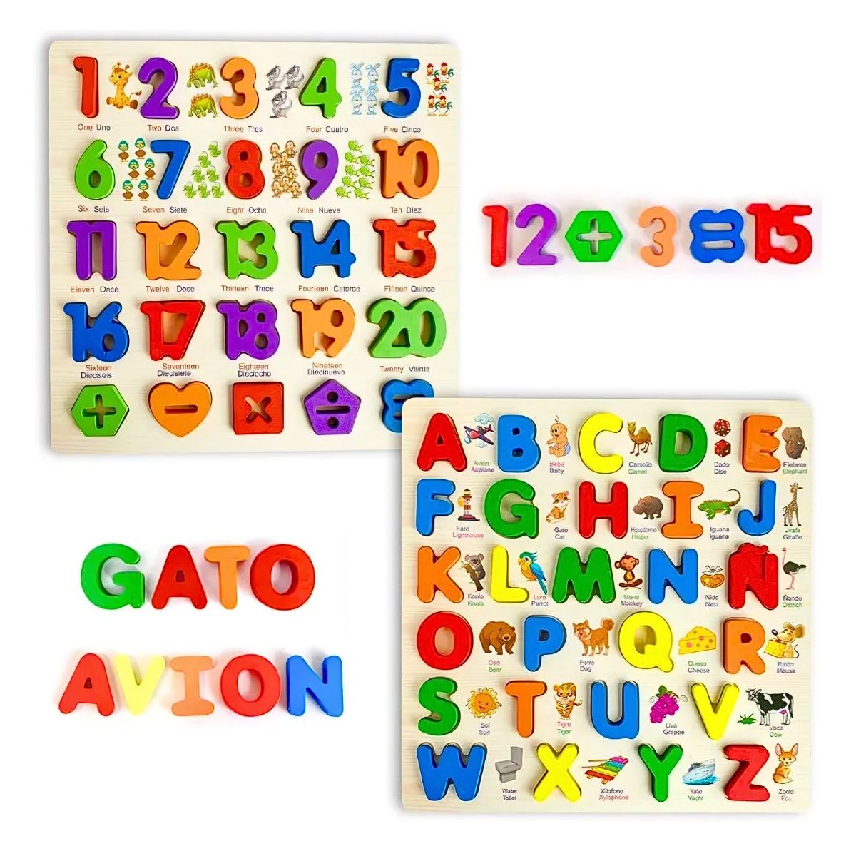 GENERICO - Rompecabeza Encaje De Madera con Pizarra Al Reverso Pack De Letras Y Numeros