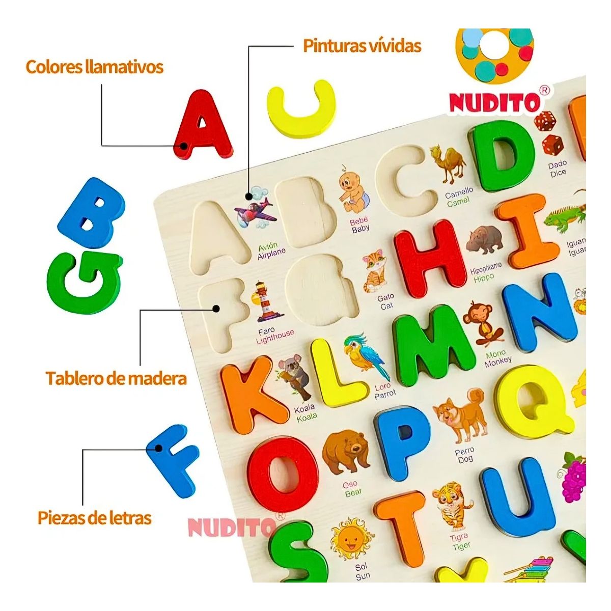 GENERICO - Rompecabeza Encaje De Madera con Pizarra Al Reverso Pack De Letras Y Numeros