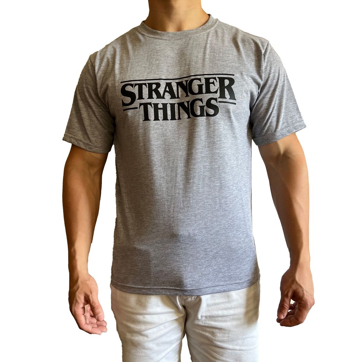 GENERICO - Polo Hombre manga corta diseño Stranger Things- Gris Melange