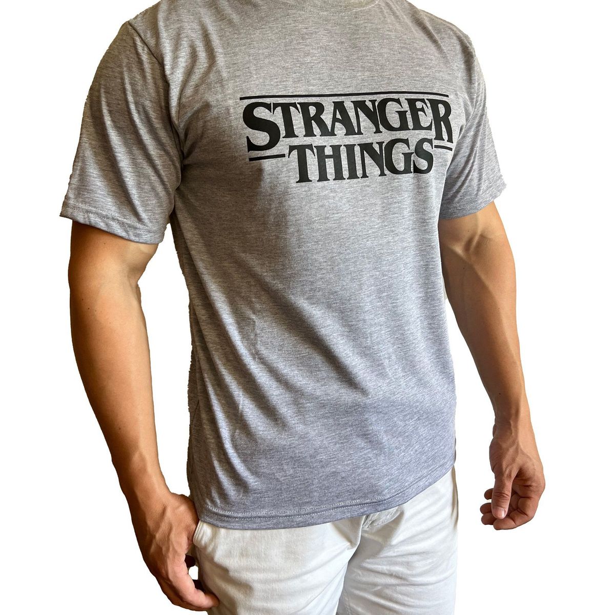 GENERICO - Polo Hombre manga corta diseño Stranger Things- Gris Melange