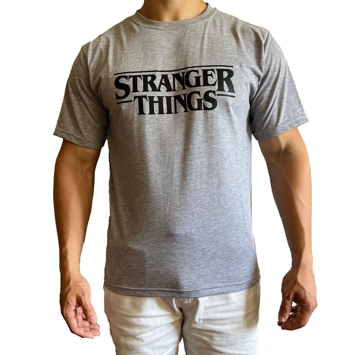 GENERICO - Polo Hombre manga corta diseño Stranger Things- Gris Melange