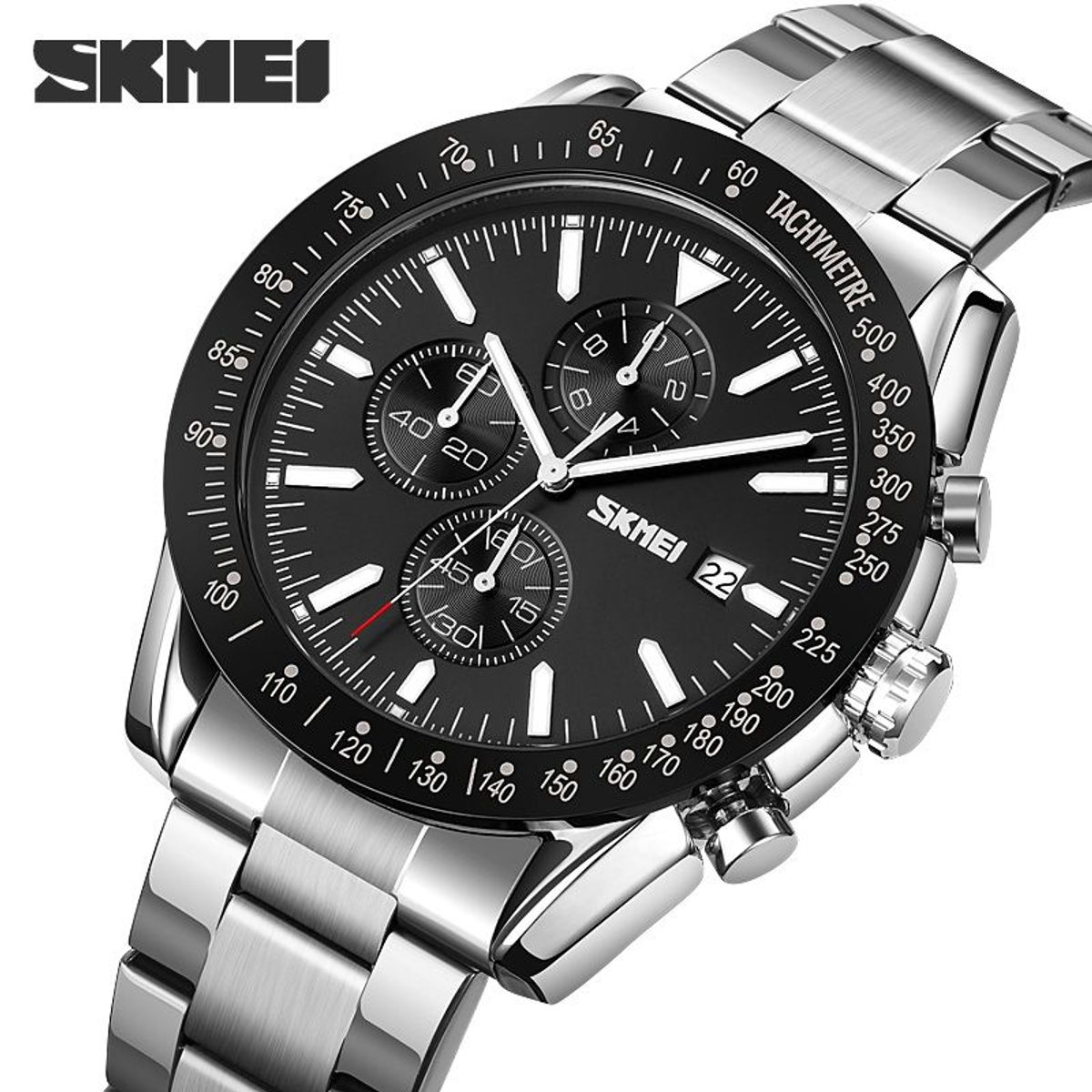 SKMEI - Reloj Skmei 9253 NEGRO BORDES PLATEADOS CORREA ACERO