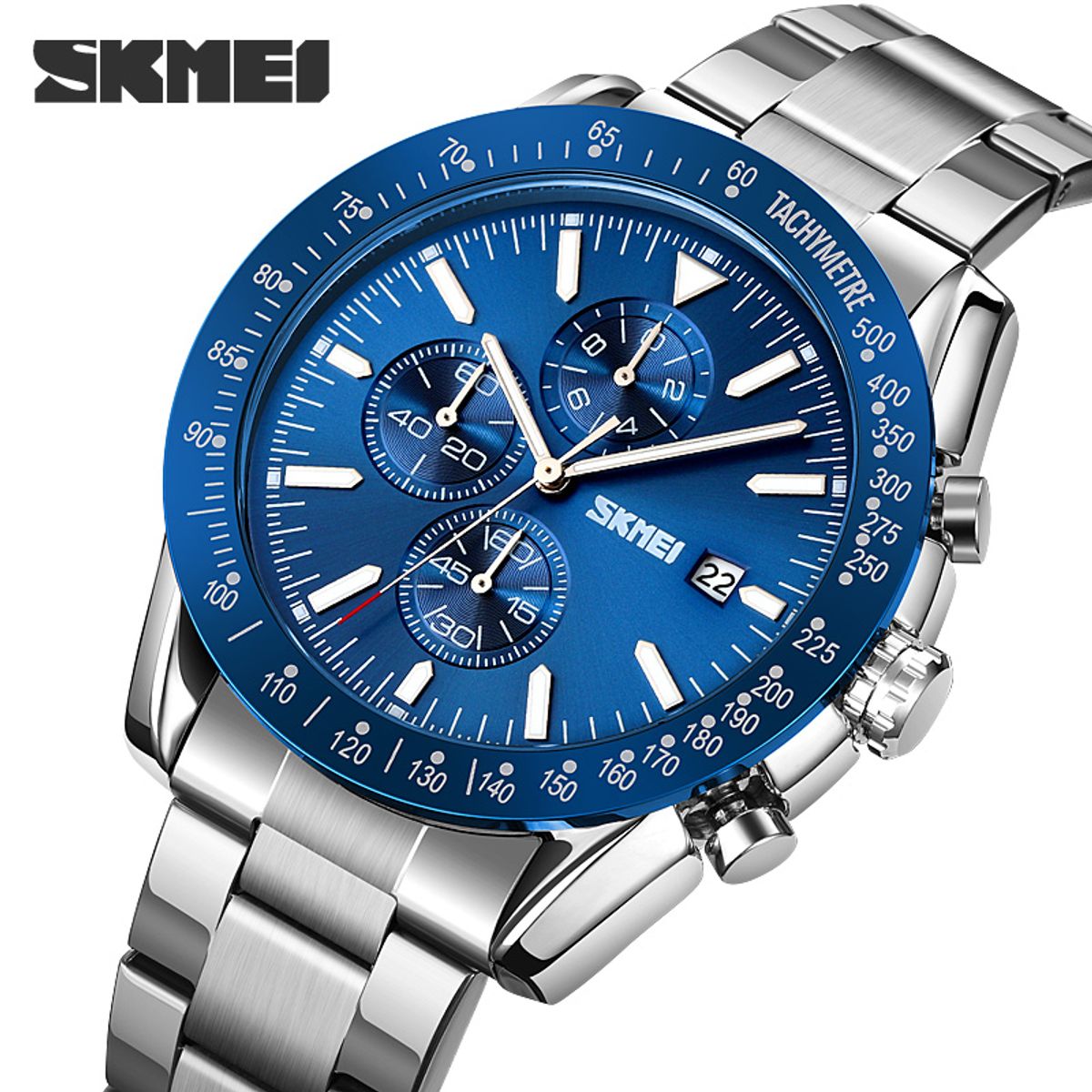 SKMEI - Reloj Skmei 9253 AZUL BORDES PLATEADOS CORREA ACERO
