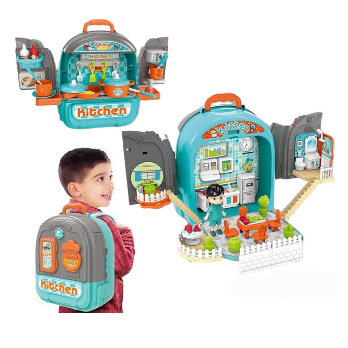 GENERICO - Juego De Cocina 3 En 1 Para Niños Mochila Portatil 86 Piezas