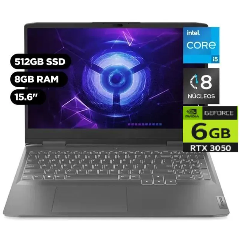 LENOVO - Gamer Lenovo Intel Core I5 RTX3050 8GB 512GB SSD Loq 12° Gen 156 144hz