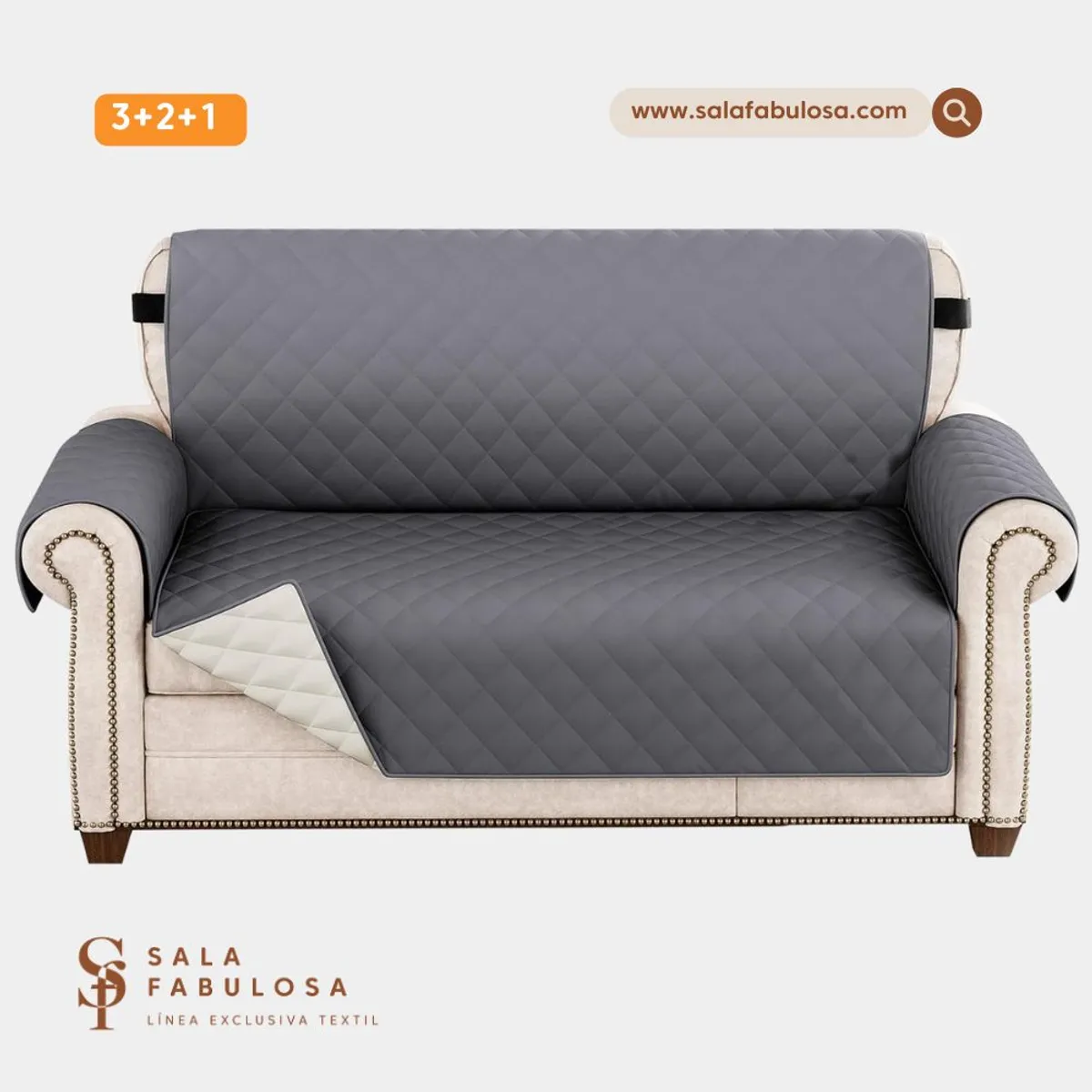 SALA FABULOSA - Protector de mueble impermeable 321 PLOMO Color reversible CREMA