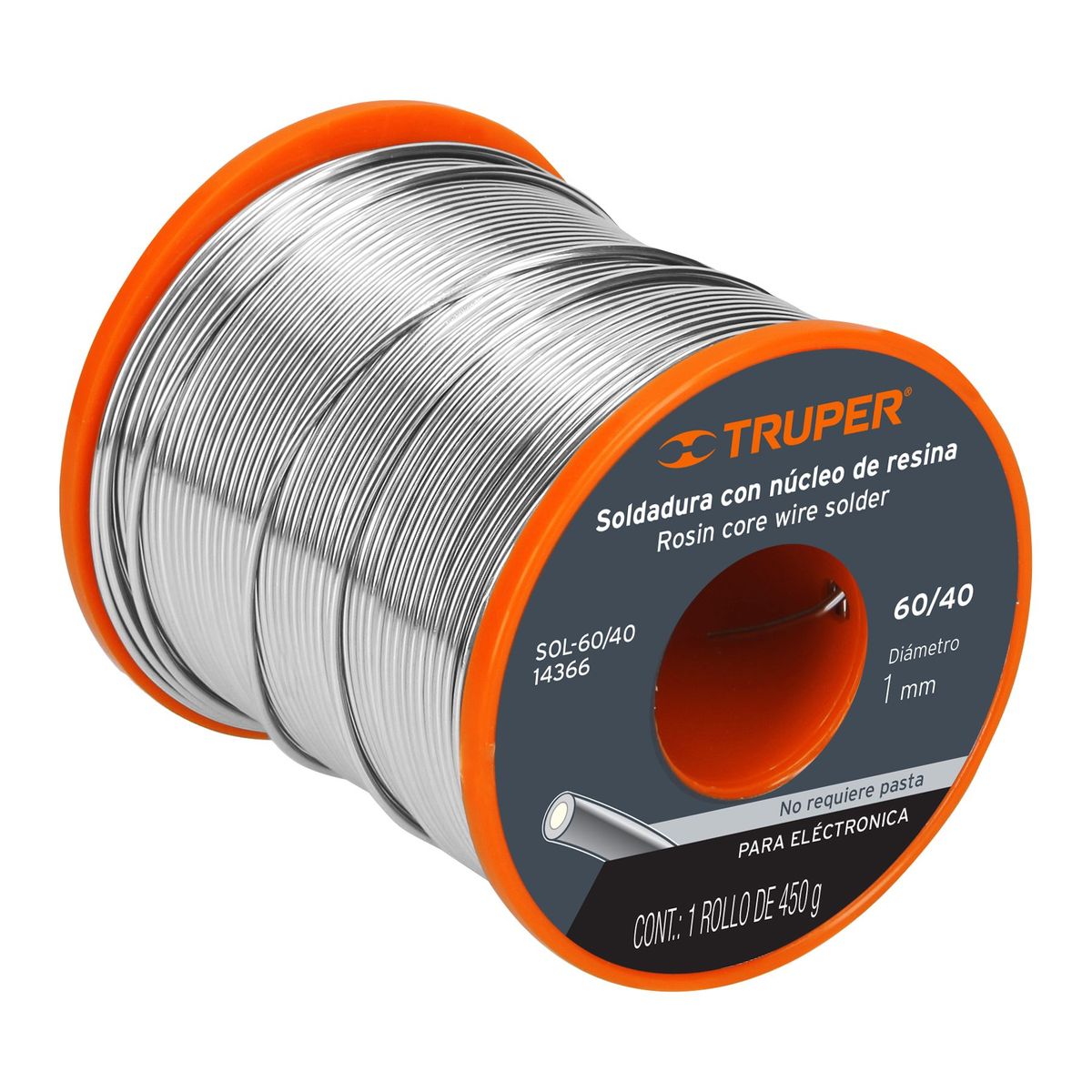 TRUPER - Estaño Soldadura con núcleo resina 60/40 para electrónica 450 g Truper