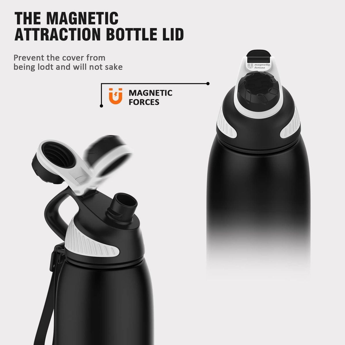 FJBOTTLE - FJbottle - Botella de agua deportiva de plástico tritán 1200 mL - Negro-Gris