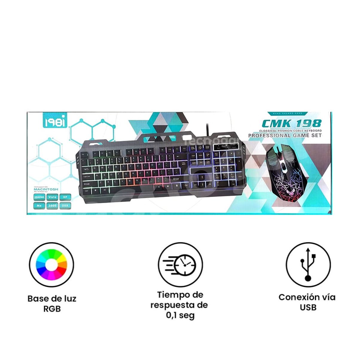 IMPORTADO MC - Kit Teclado Mecánico y Mouse Gamer Retroiluminado con Luces CMK-198