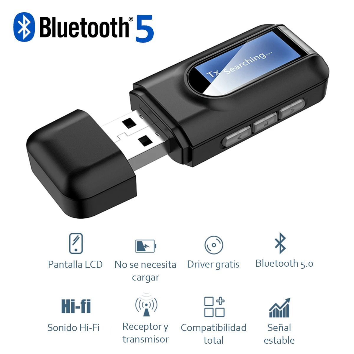 GENERICO - Transmisor Receptor Bluetooth 5.0 para Tv Pc Laptop Equipo Sonido