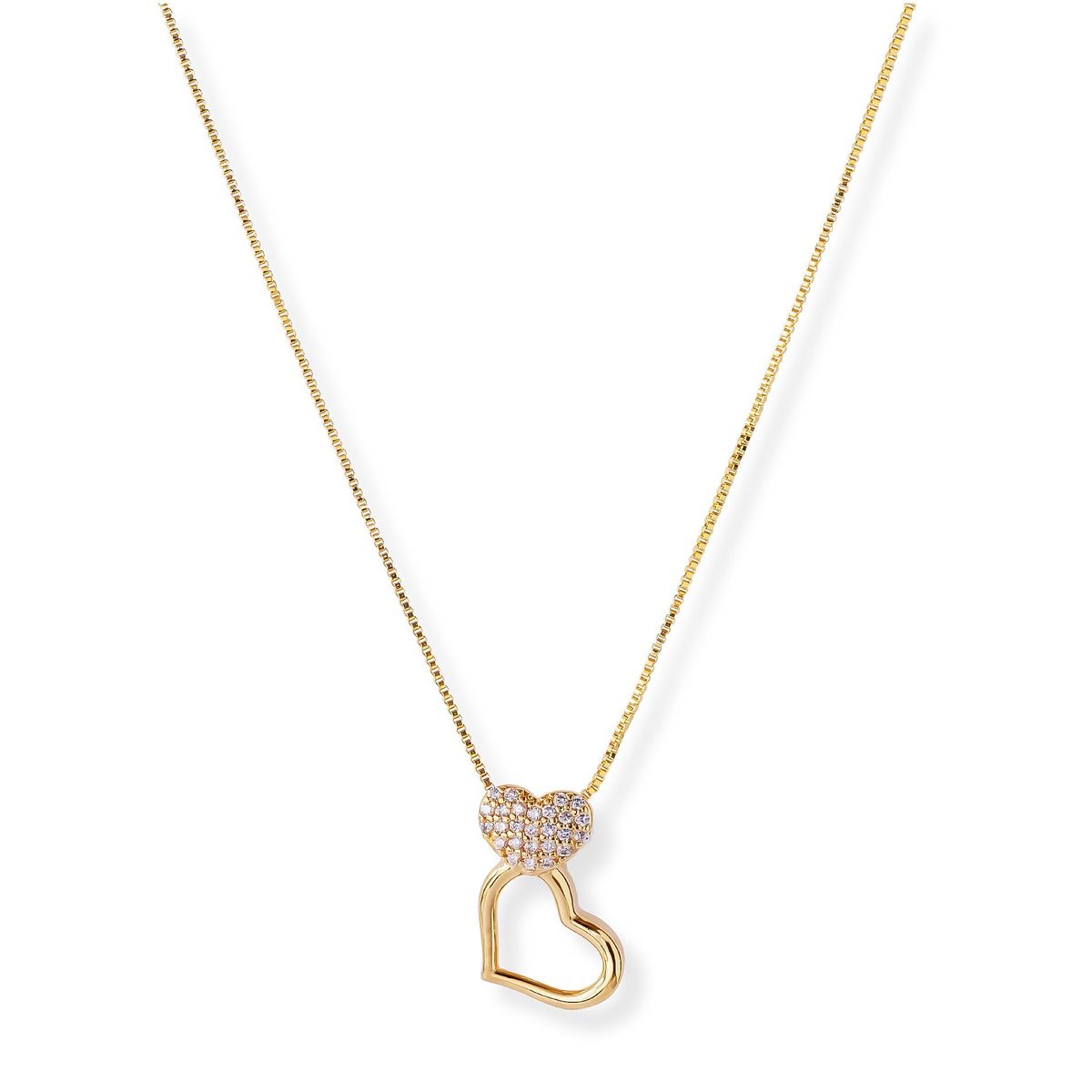 AMBAR JOYERIA - Collar Doble Corazon con Cristales Golden