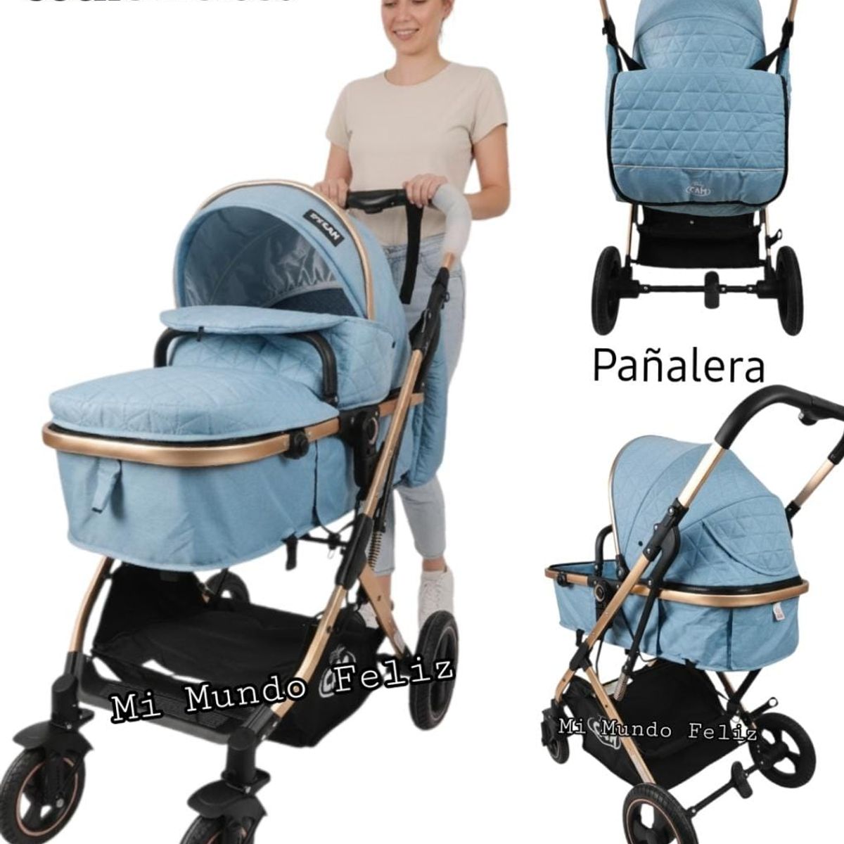 BABY - Coche Moises Para Bebe Galaxy Babycam Con Pañalera Tull SkyBlue
