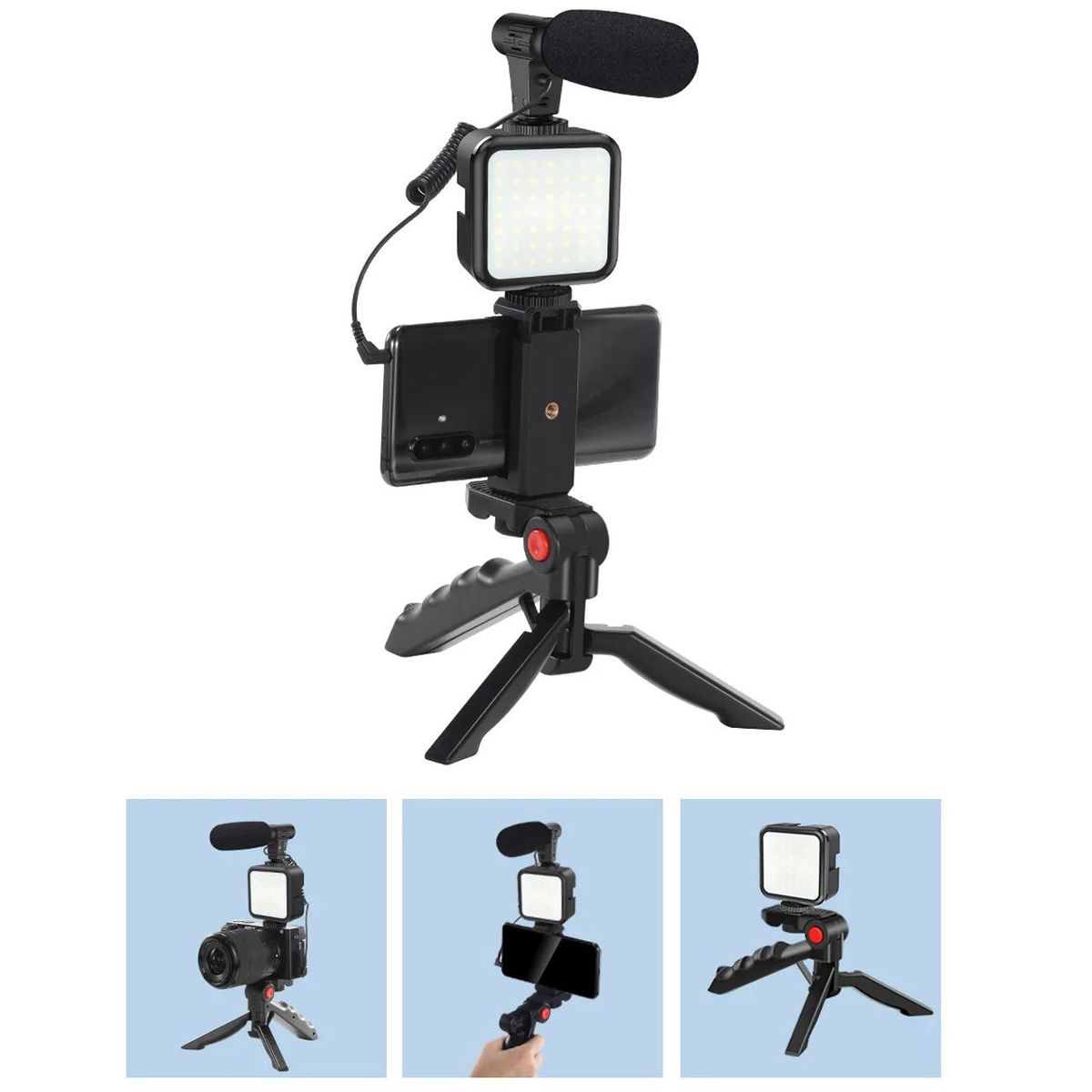 GENERICO - Kit Creacion de Video Blog Celular Luz Led Tripode Microfono