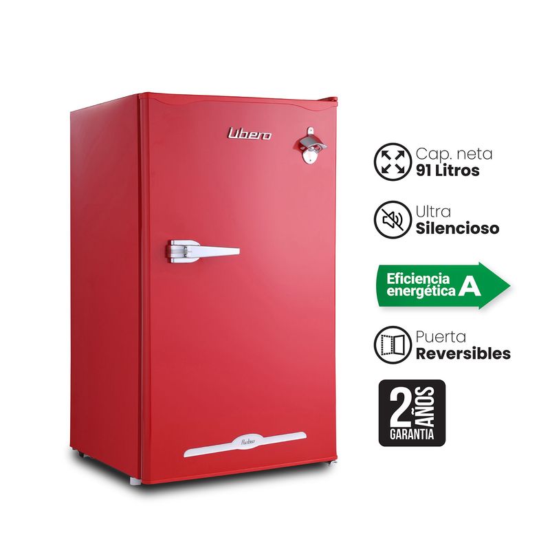 LIBERO - Libero Frigobar Retro 91L -Con Destapador- Rojo- LFB-90R