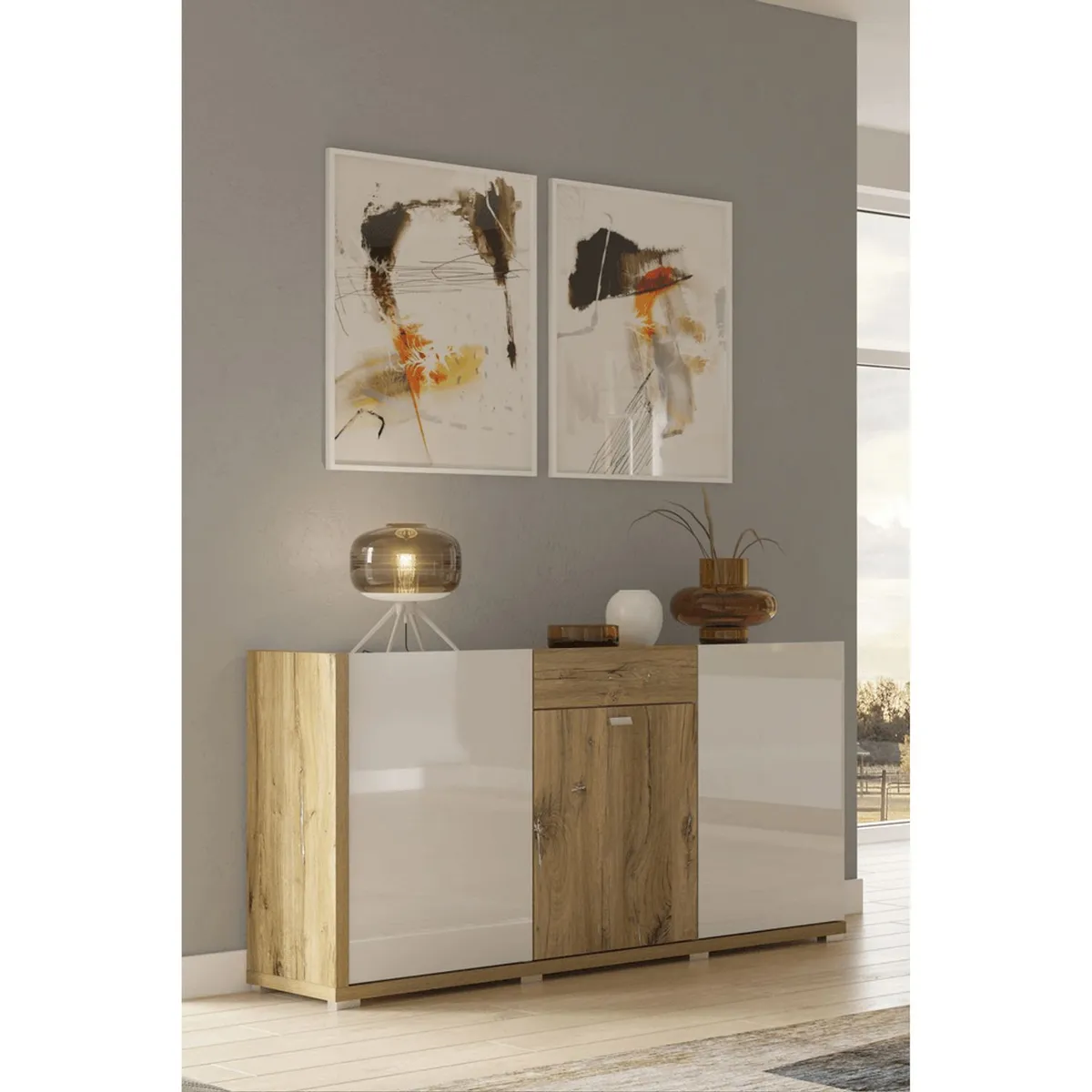 TU MESITA - Aparador Recibidor Lars color BlancoDuna TU MESITA 3 puertas 1 cajón